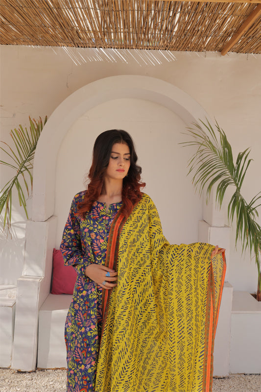 Celestial Bloom Lawn Printed Suit - 3PC