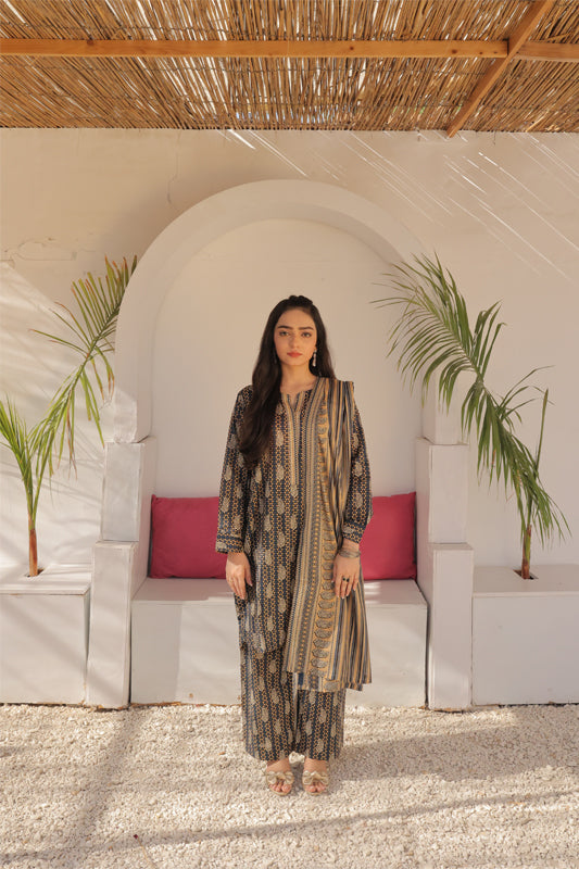 Desert Bloom Lawn Printed Suit - 3PC